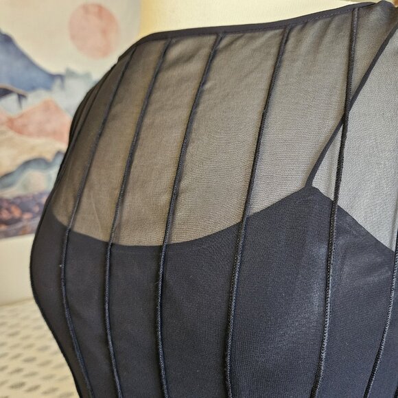 Adrianna Papell Black Sheer Overlay Cocktail Party Dress Women’s Size 8 - Picture 8 of 15